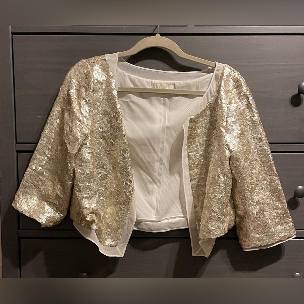 ANN TAYLOR Gold Sequin Bolero-Style Jacket! Size 6